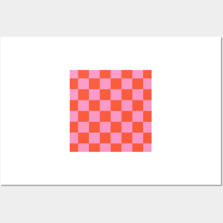 Checked pattern Orange and Pink checkerboard Posters and Art